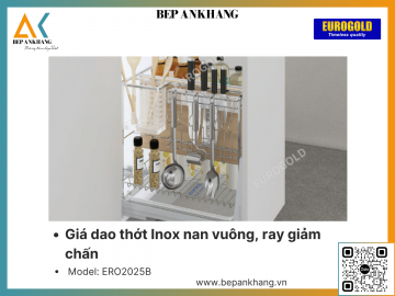 Giá dao thớt Inox nan vuông, ray giảm chấn Eurogold ERO2025B - 250mm - Inox 201 mạ crom